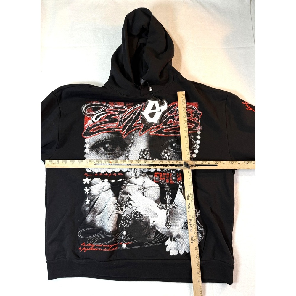 Evil Vice Hoodie Mens 2XL Black Cross Rosary Graphic Gothic Streetwear NWT - Picture 9 of 11